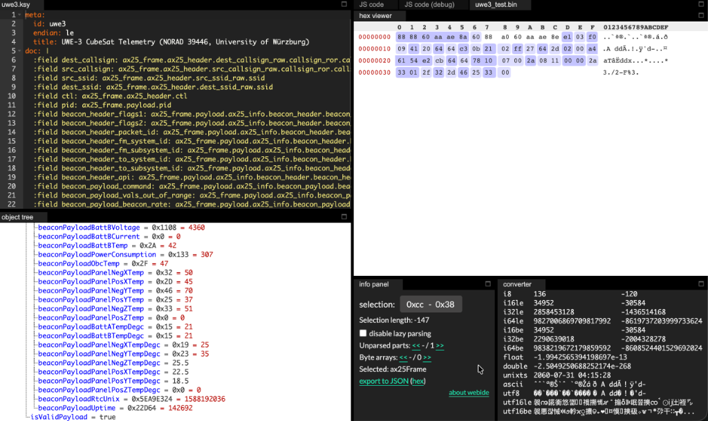Kaitai Web IDE final validation of UWE-3 telemetry